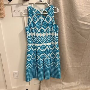 Taylor Turquoise and White Patterned Dress